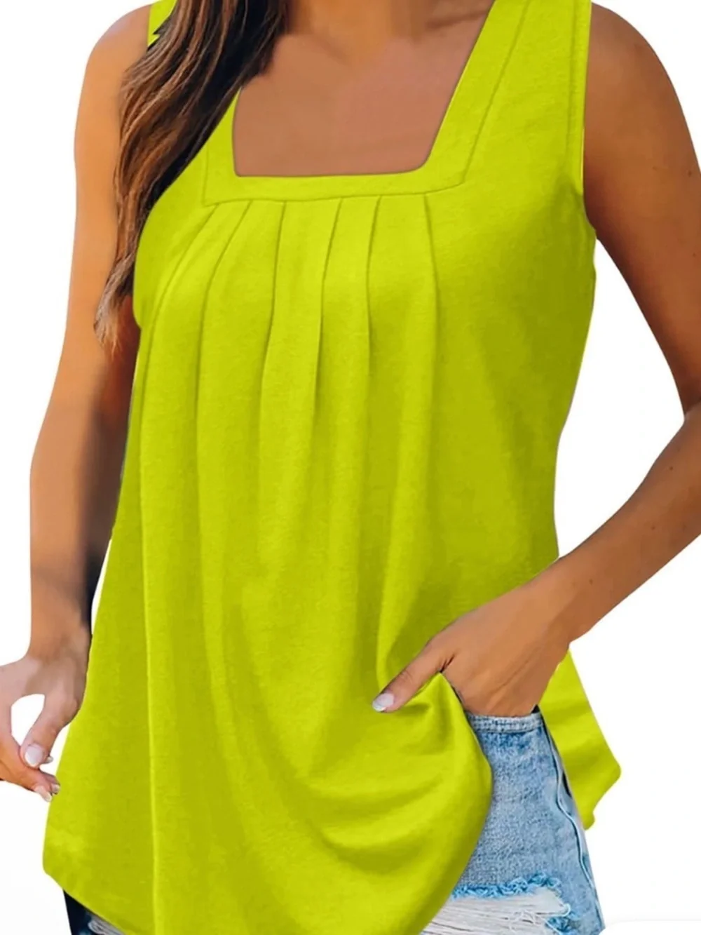 KATE SPADE Women’s Square Neck Pleated Tank Top - Lime Green!! M